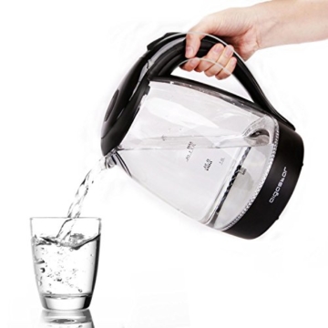 Aigostar Adam 30GOM - Glas Wasserkocher mit LED-Beleuchtung, 2200 Watt, 1,7 Liter, Trockenlaufschutz, BPA frei, schwarz. Exklusives Design - 8