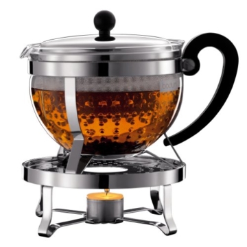 Bodum K11143-16 Chambord Set, Teebereiter mit Plastikfilter 1,3L, mit Rechaud Glänzend - 1