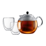 Bodum K1833-16 Assam Set Teebereiter, 1.5 L mit 2 doppelwandigen Gläser, 0.25 L - 1