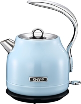 KHAPP 15130009 - Retro - Premium Wasserkocher aus Edelstahl - Kabellos - 2025 Watt -1,20 Liter - Teekessel - (Light Blue) - 1