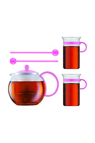 Bodum ASSAM SET Teebereiter Rosa mit 2 Gläser und Löffel AK1844-XY-70-3 - 2