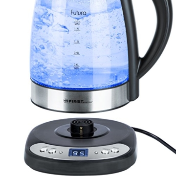 Glas Wasserkocher 1,7 Liter BPA Frei/ Temperatureinstellung 50-100 Grad / 2 Stunden Warmhaltefunktion /Kabellos mit Kalkfilter und verdecktes Heizelement / blaue LED Beleuchtung / Temperaturanzeige / LED Display - 4